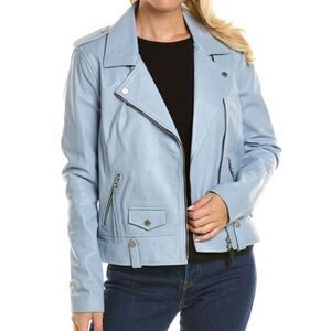 Rudsak Mergo Leather Moto Jacket Powder Blue Multi Full Zip Long Sleeve Lined XS